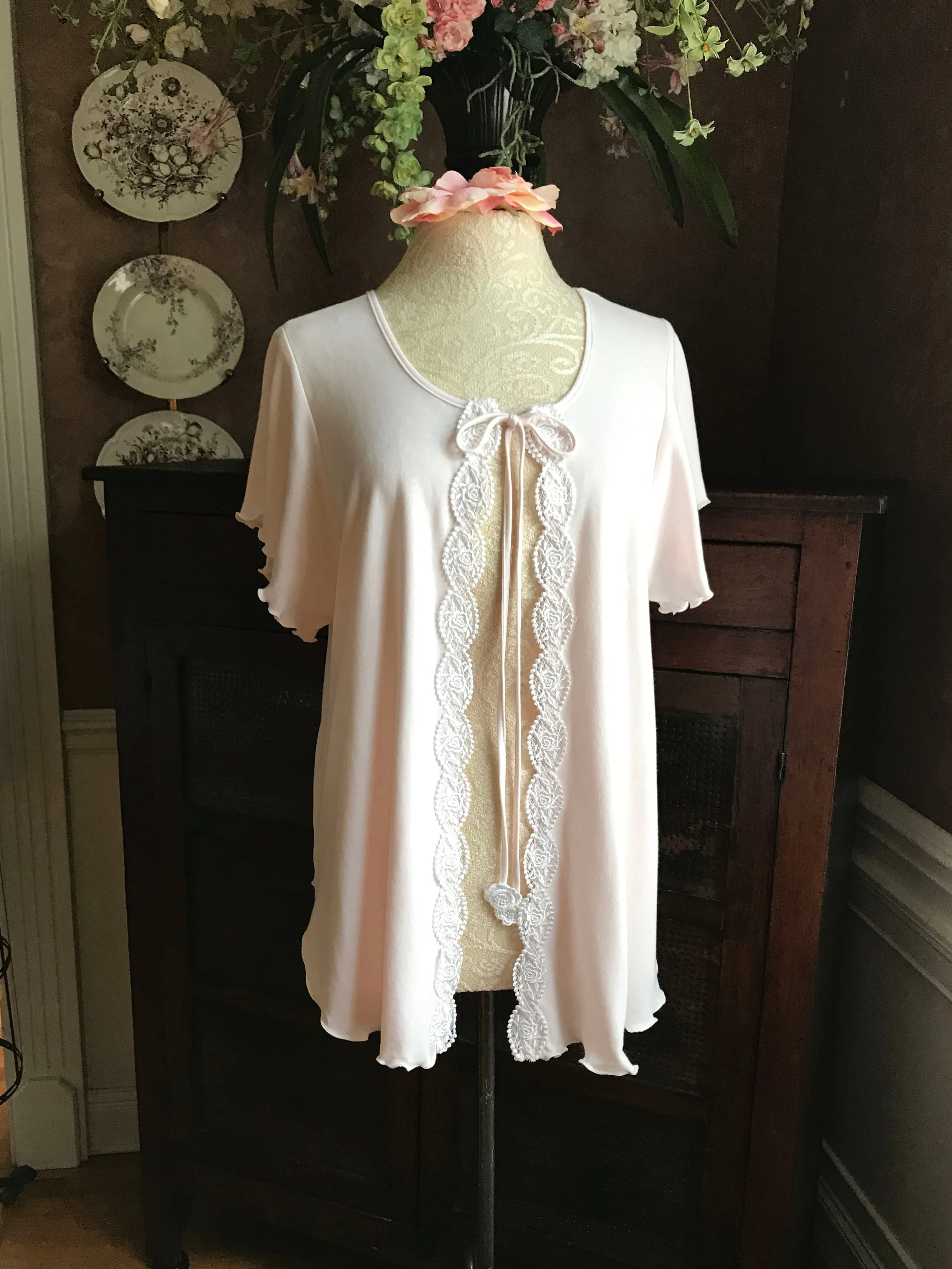 Cotton Knit Bed Jacket Short Sleeve Simple Pleasures Couture