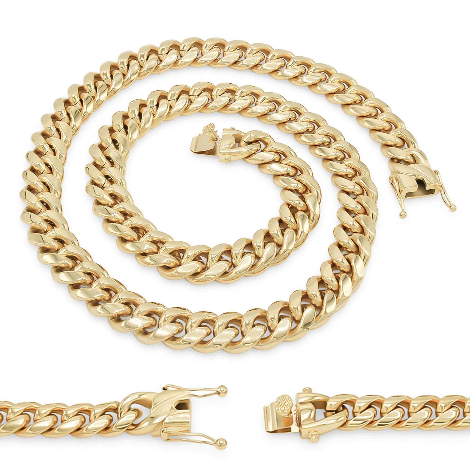 Cuban Link Chain 14K Gold Plated Curb Necklace 30" Stainless Steel Jewelry For Men