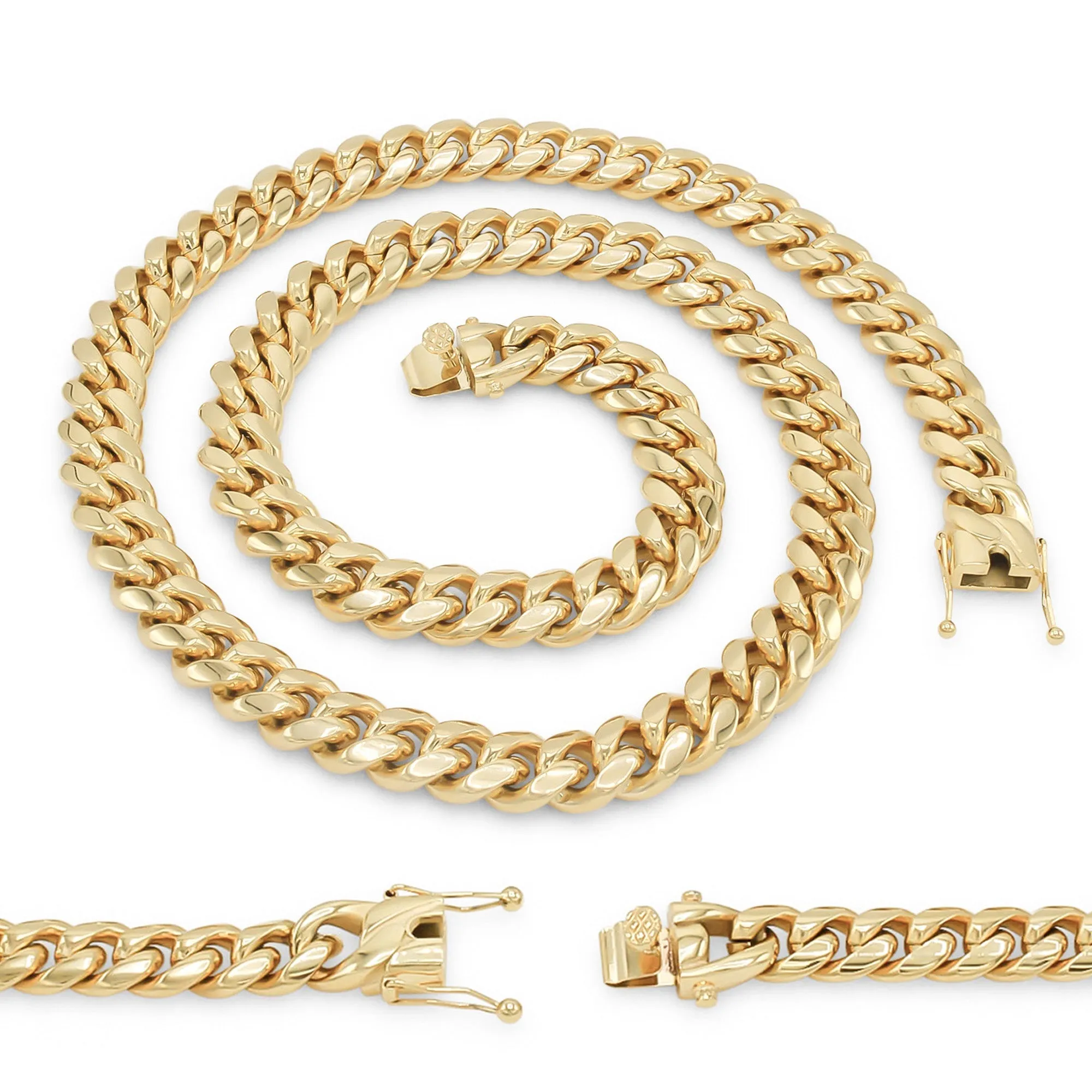 Cuban Link Chain 14K Gold Plated Curb Necklace 30" Stainless Steel Jewelry For Men