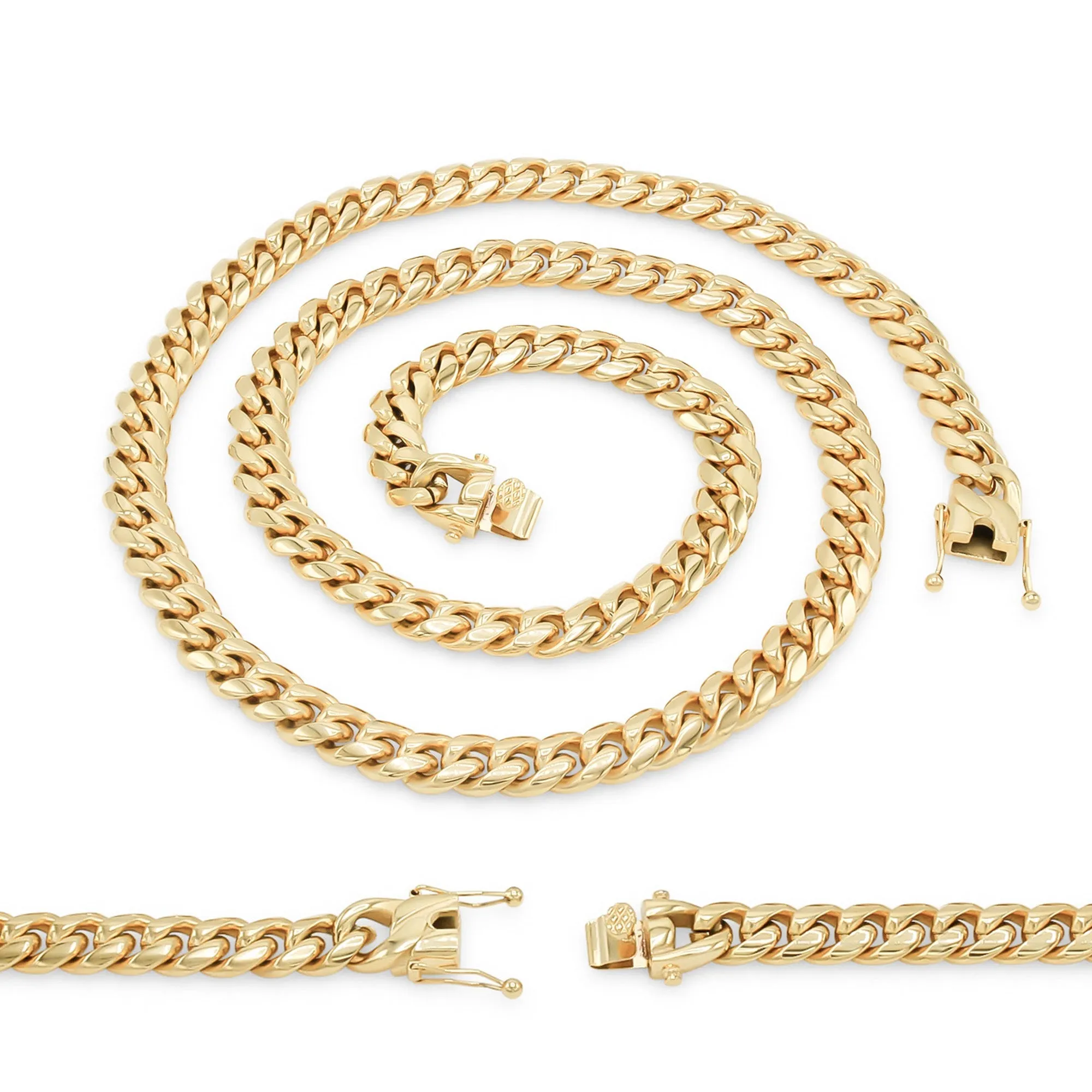 Cuban Link Chain 14K Gold Plated Curb Necklace 30" Stainless Steel Jewelry For Men