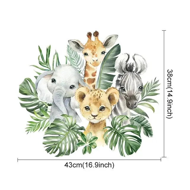 Cute Jungle Animal Friends Nursery Door Stickers Wall Decals Removable Peel & Stick Vinyl Wall Decal Creative DIY Kid's Room Home Decor