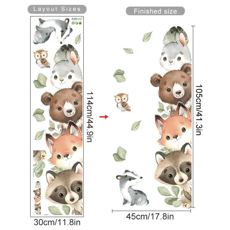 Cute Jungle Animal Friends Nursery Door Stickers Wall Decals Removable Peel & Stick Vinyl Wall Decal Creative DIY Kid's Room Home Decor