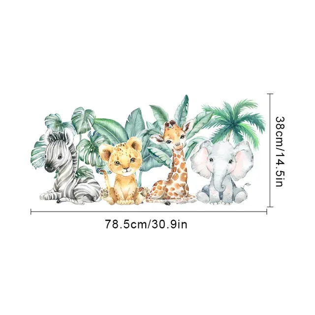 Cute Jungle Animal Friends Nursery Door Stickers Wall Decals Removable Peel & Stick Vinyl Wall Decal Creative DIY Kid's Room Home Decor