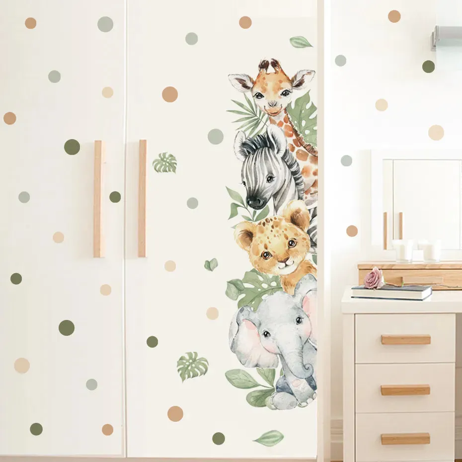 Cute Jungle Animal Friends Nursery Door Stickers Wall Decals Removable Peel & Stick Vinyl Wall Decal Creative DIY Kid's Room Home Decor