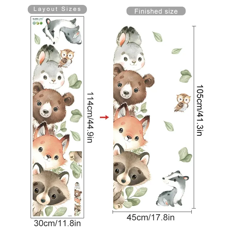 Cute Jungle Animal Friends Nursery Door Stickers Wall Decals Removable Peel & Stick Vinyl Wall Decal Creative DIY Kid's Room Home Decor