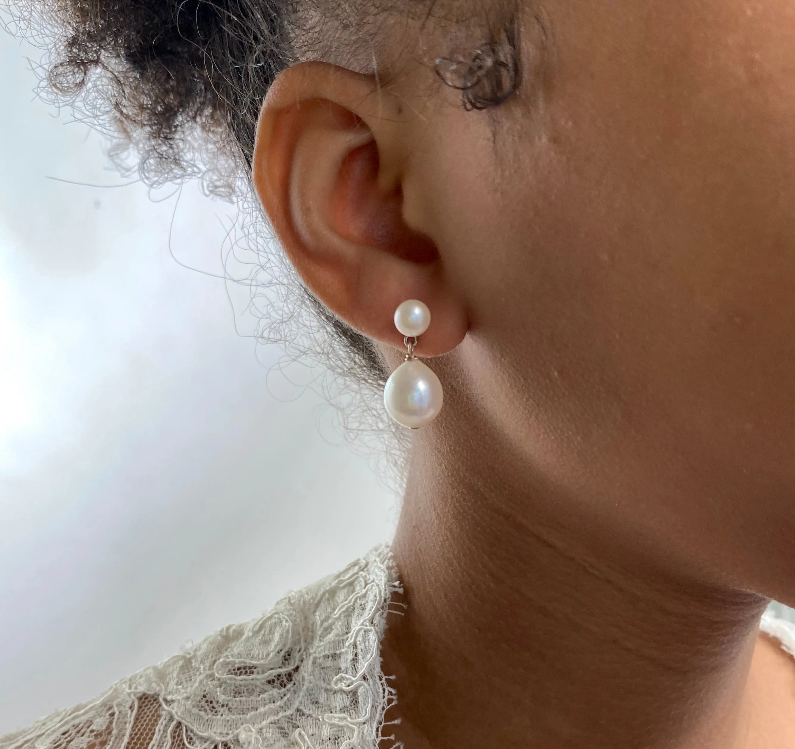 Double Pearl Drop Earrings