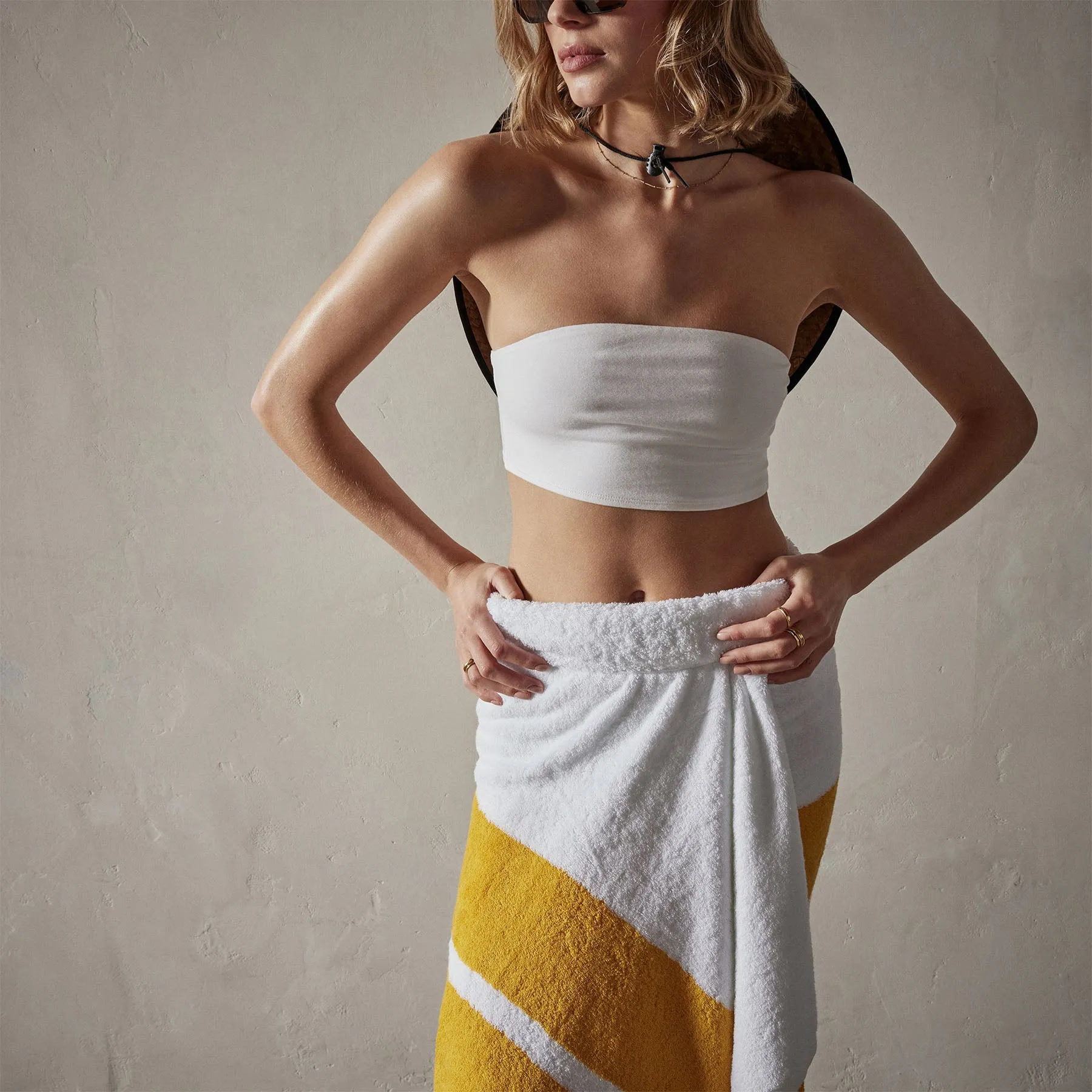 Double Stripe Beach Towel - White/Crocus Yellow