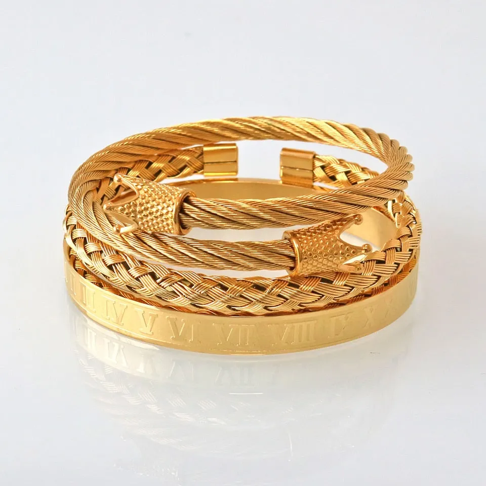 Enzo Gold Bangle Crown Set