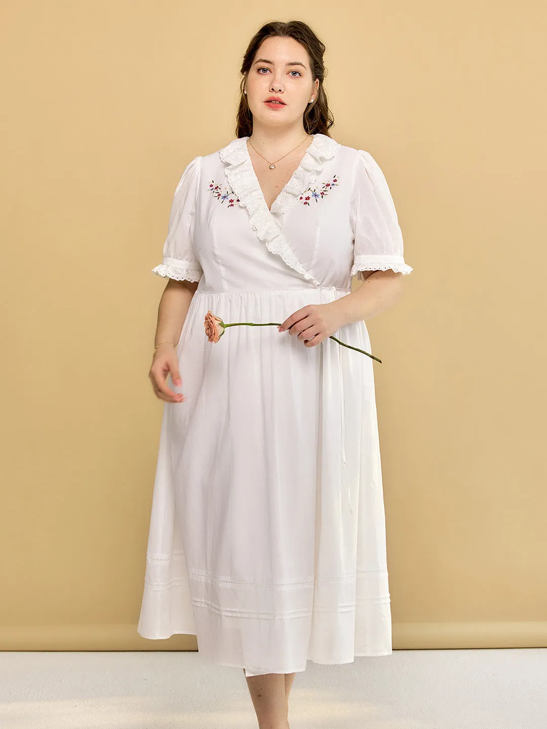 【Final Sale】Plus Size Daniella Vintage Embroidered V-Neck Dress