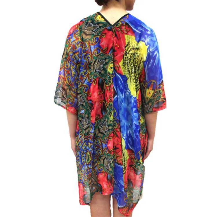 Floral Beach Cover Up - Red/Blue/Yellow