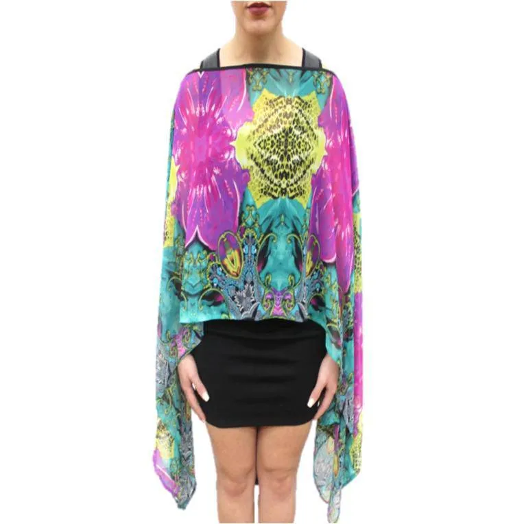 Floral Beach Cover Up - Teal/Purple