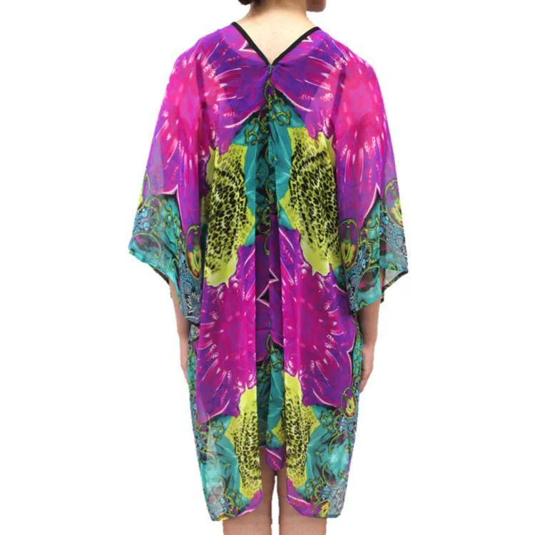 Floral Beach Cover Up - Teal/Purple