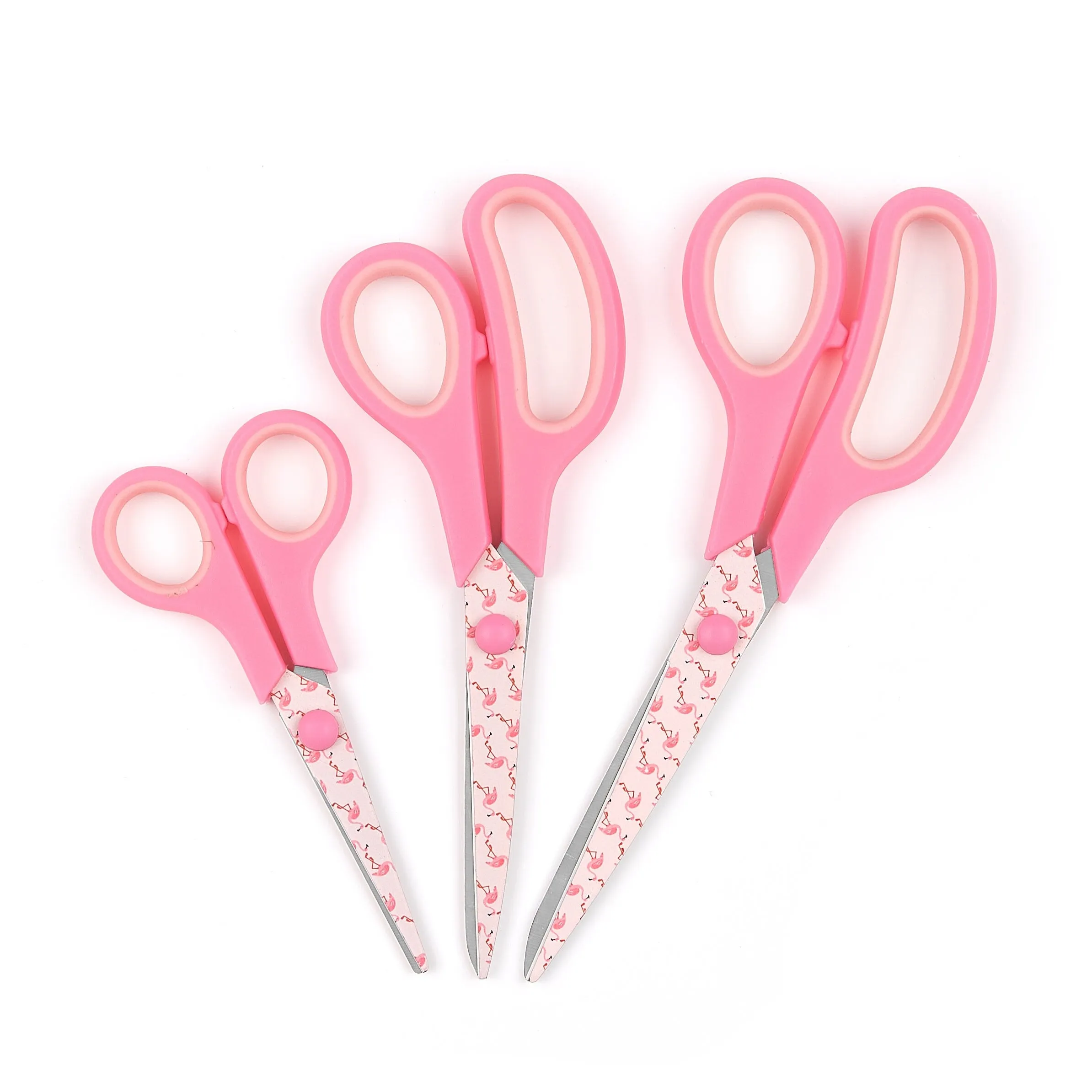 Gift Box Soft Grip Pink Flamingo Scissors Set - 3 Sizes - Handmade Fabric Case - All-Purpose Crafts, Office & School - Stainless Steel