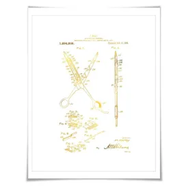 Hair Cutting Scissors Gold Foil Patent Illustration. 7 Foil Colours. Beauty Salon Art Print. Hairdresser Poster.