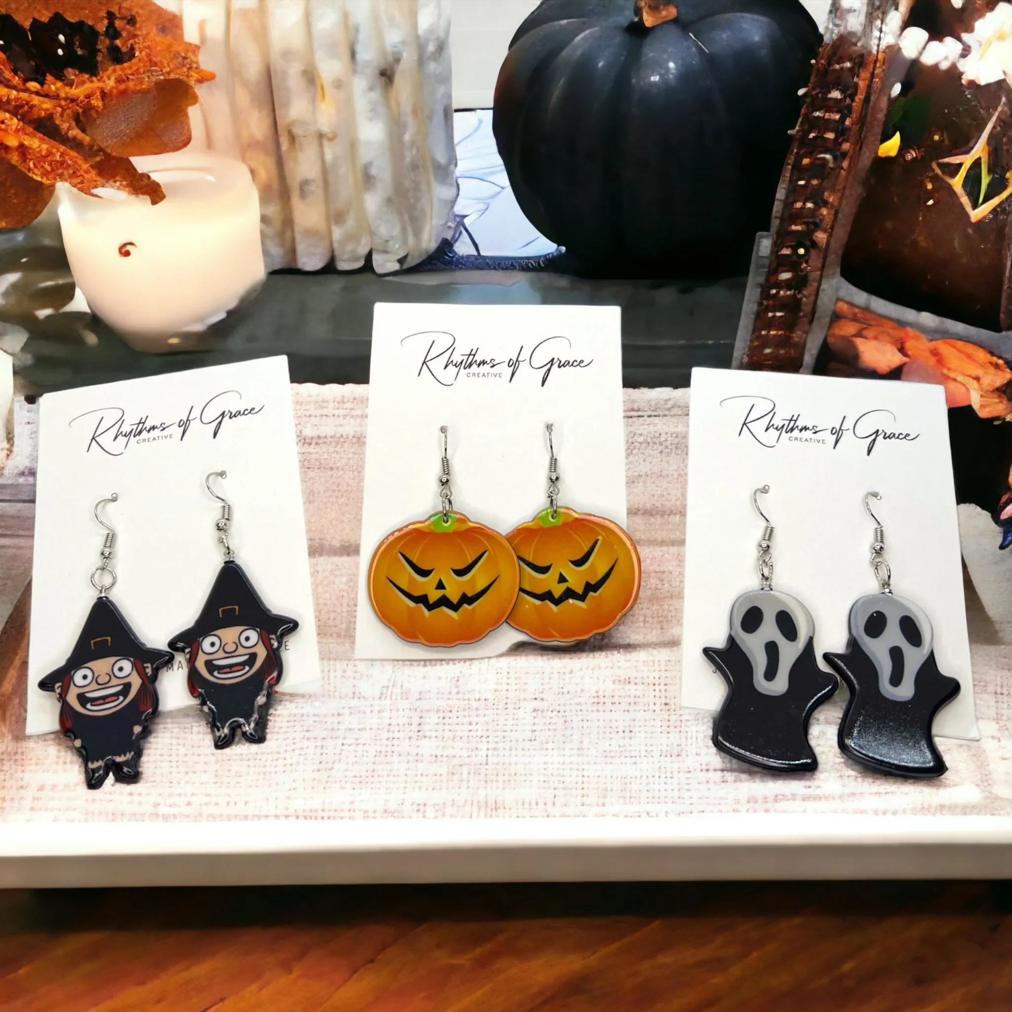 Halloween Earrings - Halloween Accessories, Witch Earrings, Not So Scary, Pumpkin Earrings, Scream Ghost