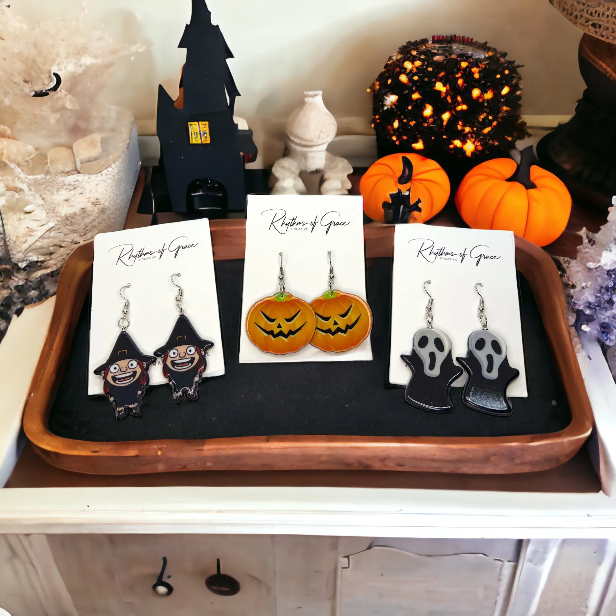 Halloween Earrings - Halloween Accessories, Witch Earrings, Not So Scary, Pumpkin Earrings, Scream Ghost