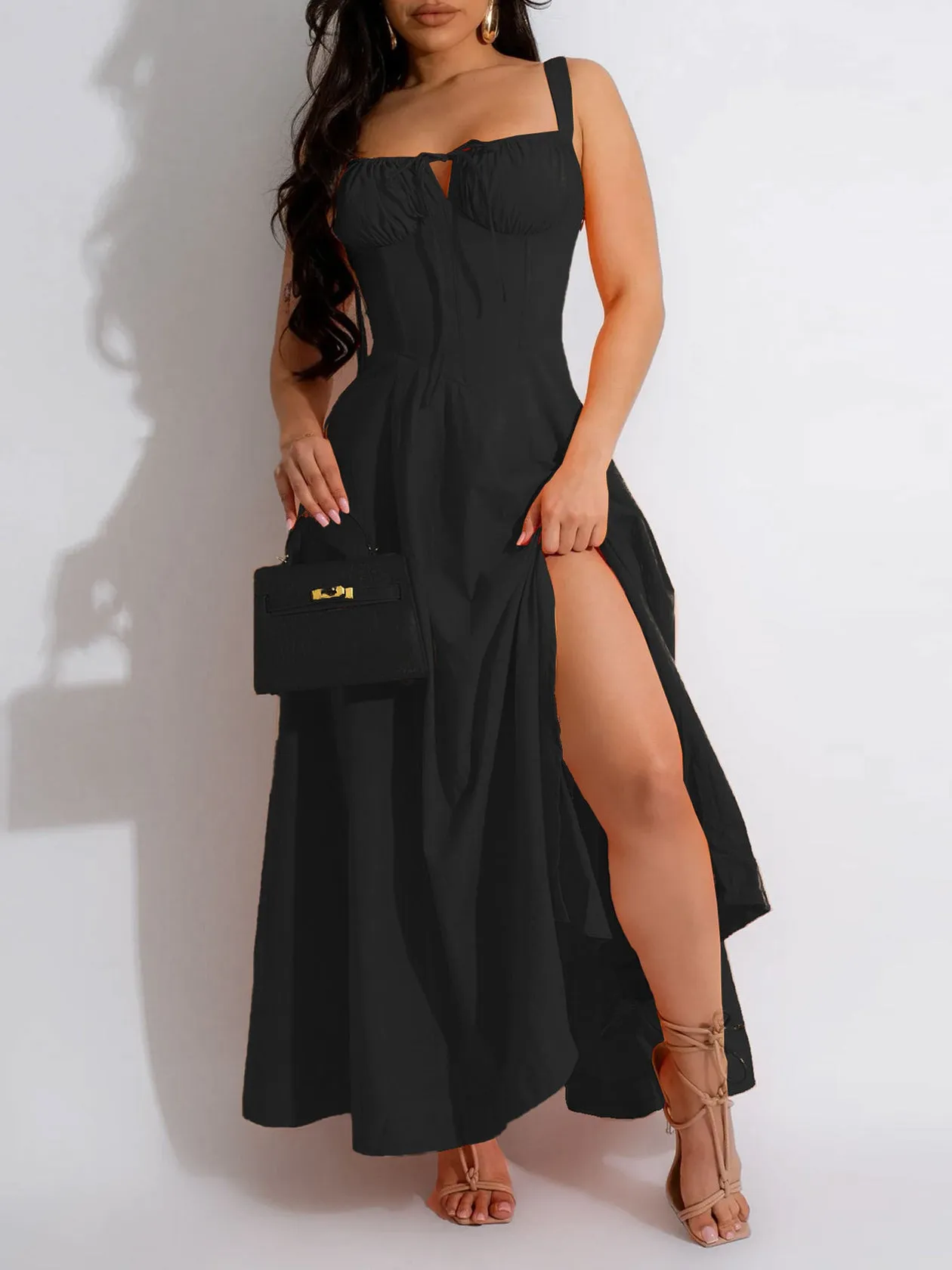 High Waist Spaghetti Strap Maxi Dress