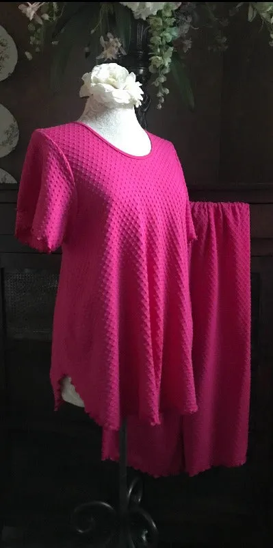 Hot Pink Short Sleeve Long Top & Palazzos Dot Collection