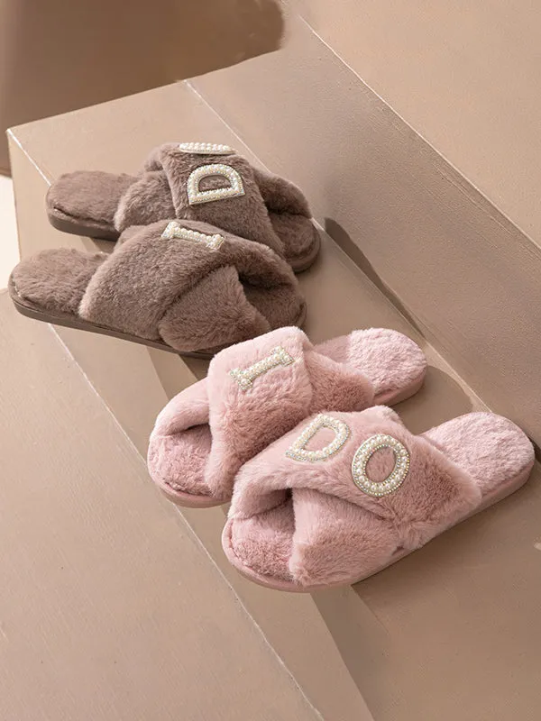 I Do Pearl Decor Furry Slipper