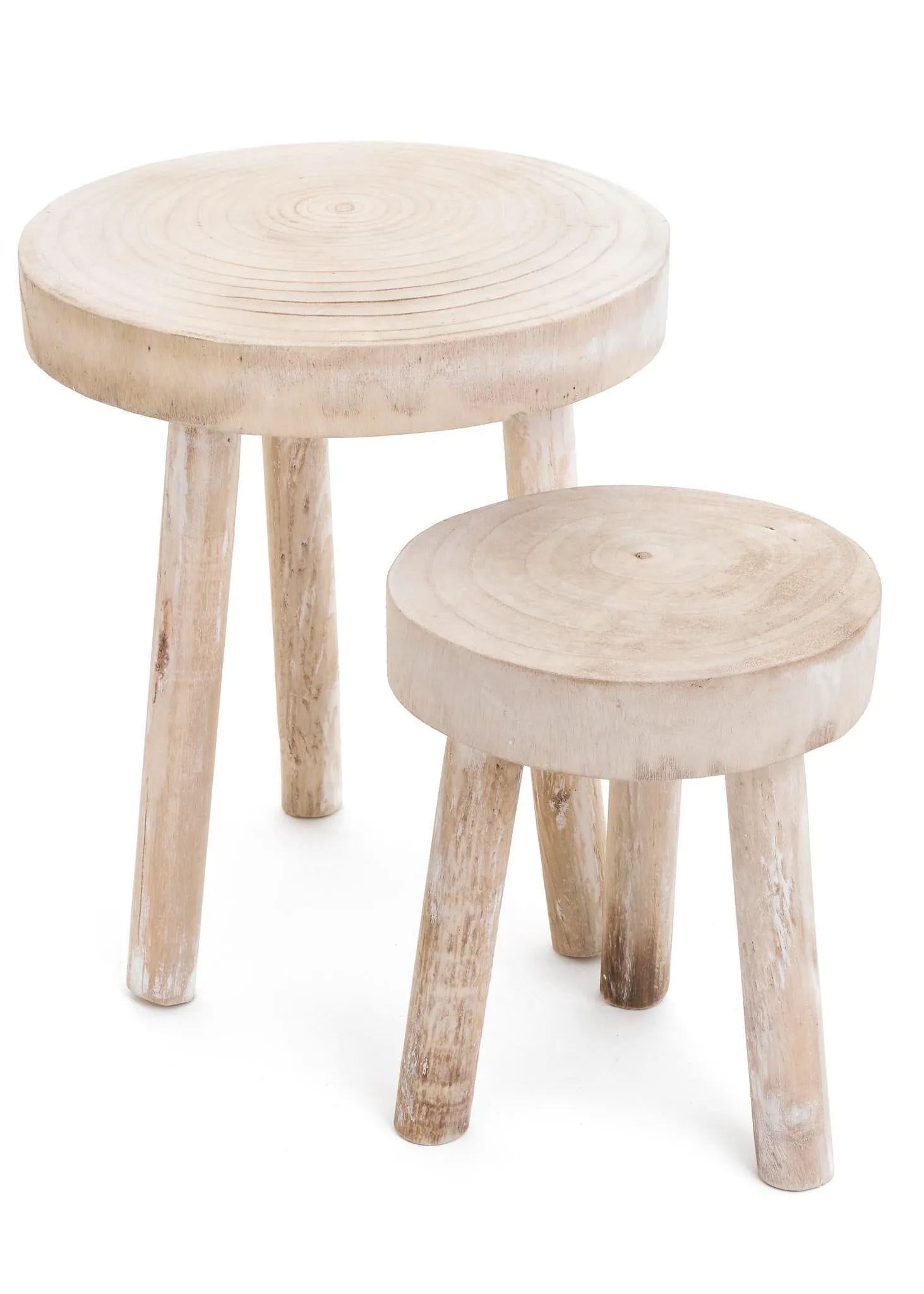 Large Whitewash Paulownia Wood Stool