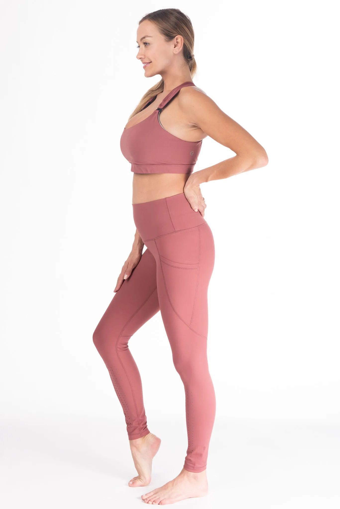 Laser Cut Tummy Control Postpartum Legging (Dusty Rose)