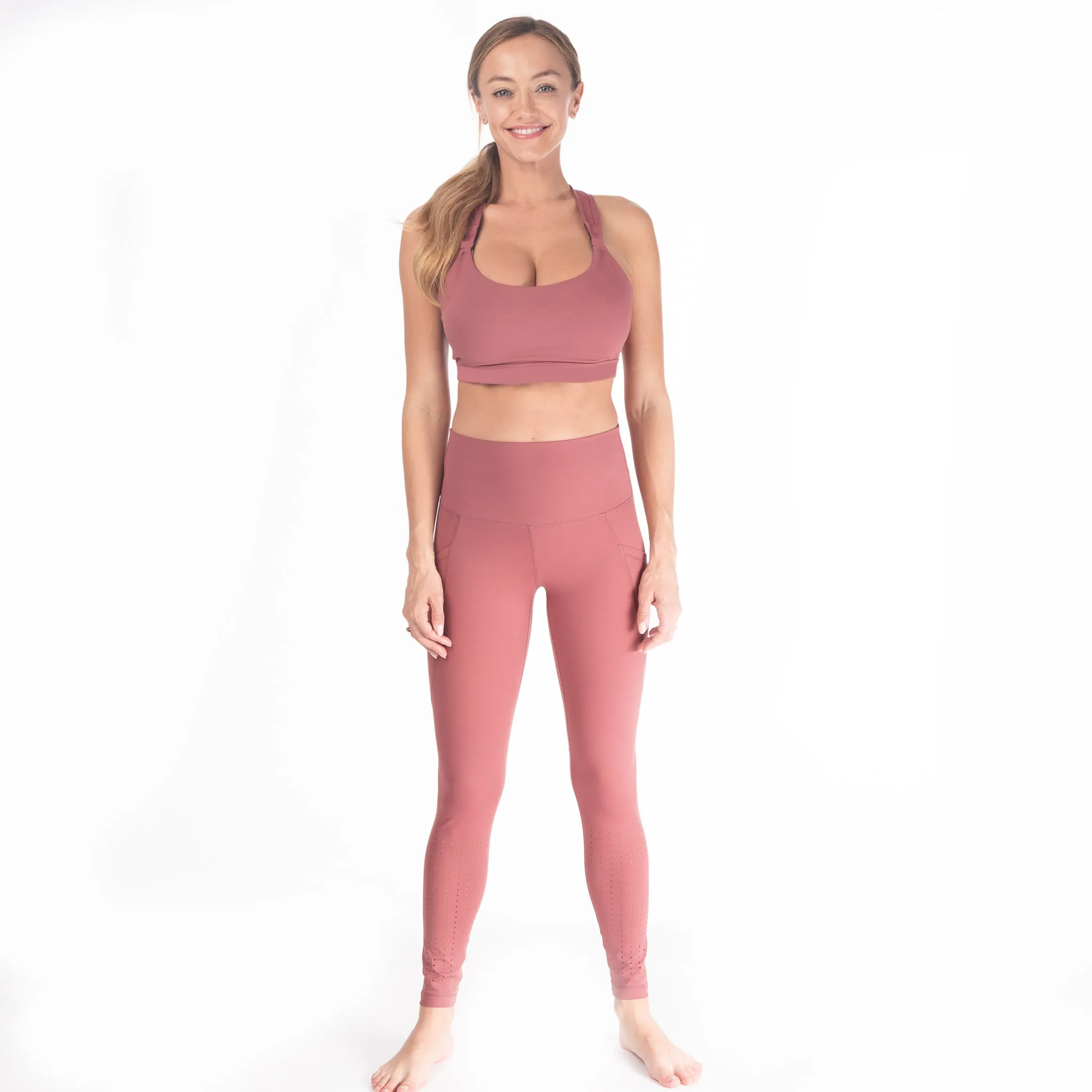 Laser Cut Tummy Control Postpartum Legging (Dusty Rose)