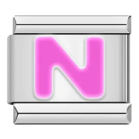 Letter N in Pink, on Silver