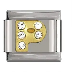 Letter P in Gold with Stones, on Silver