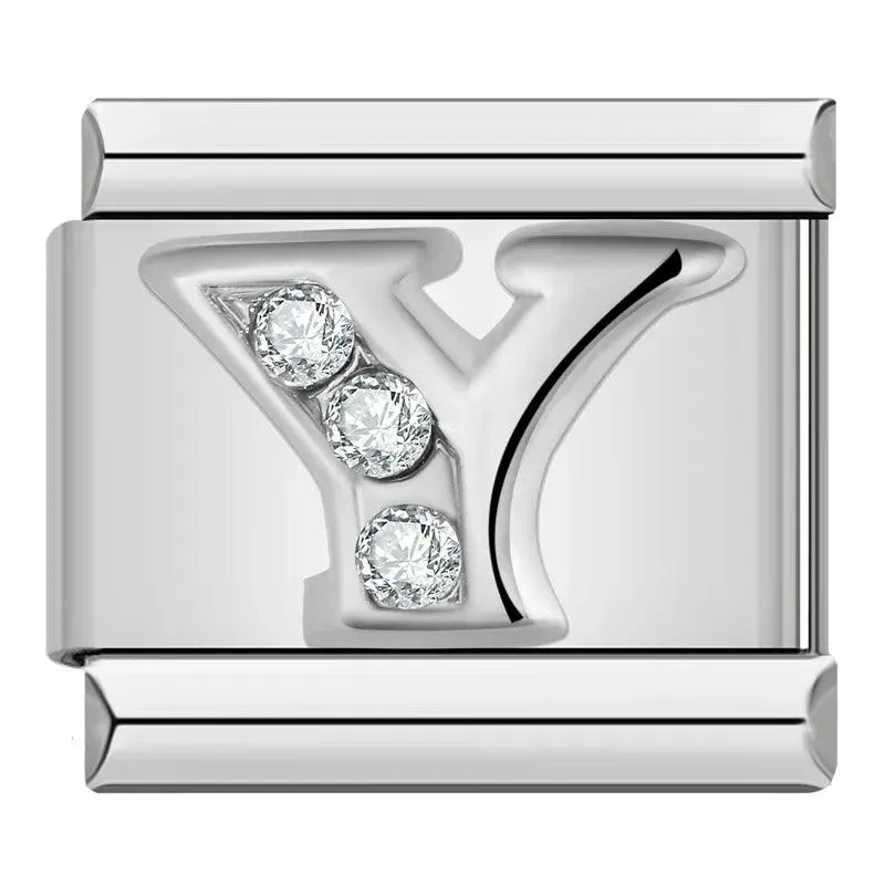 Letter Y with Stones, on Silver