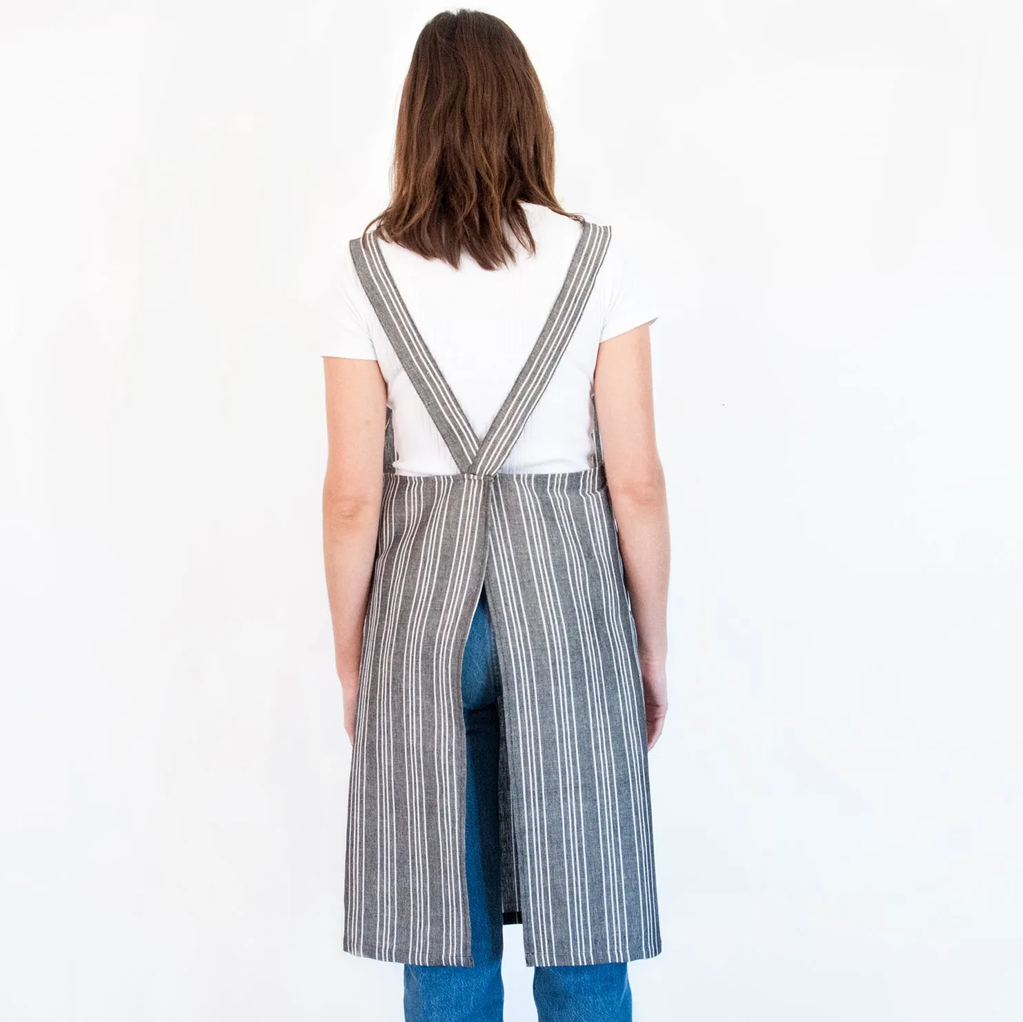 Linen / Cotton Small Ticking Crossback Apron