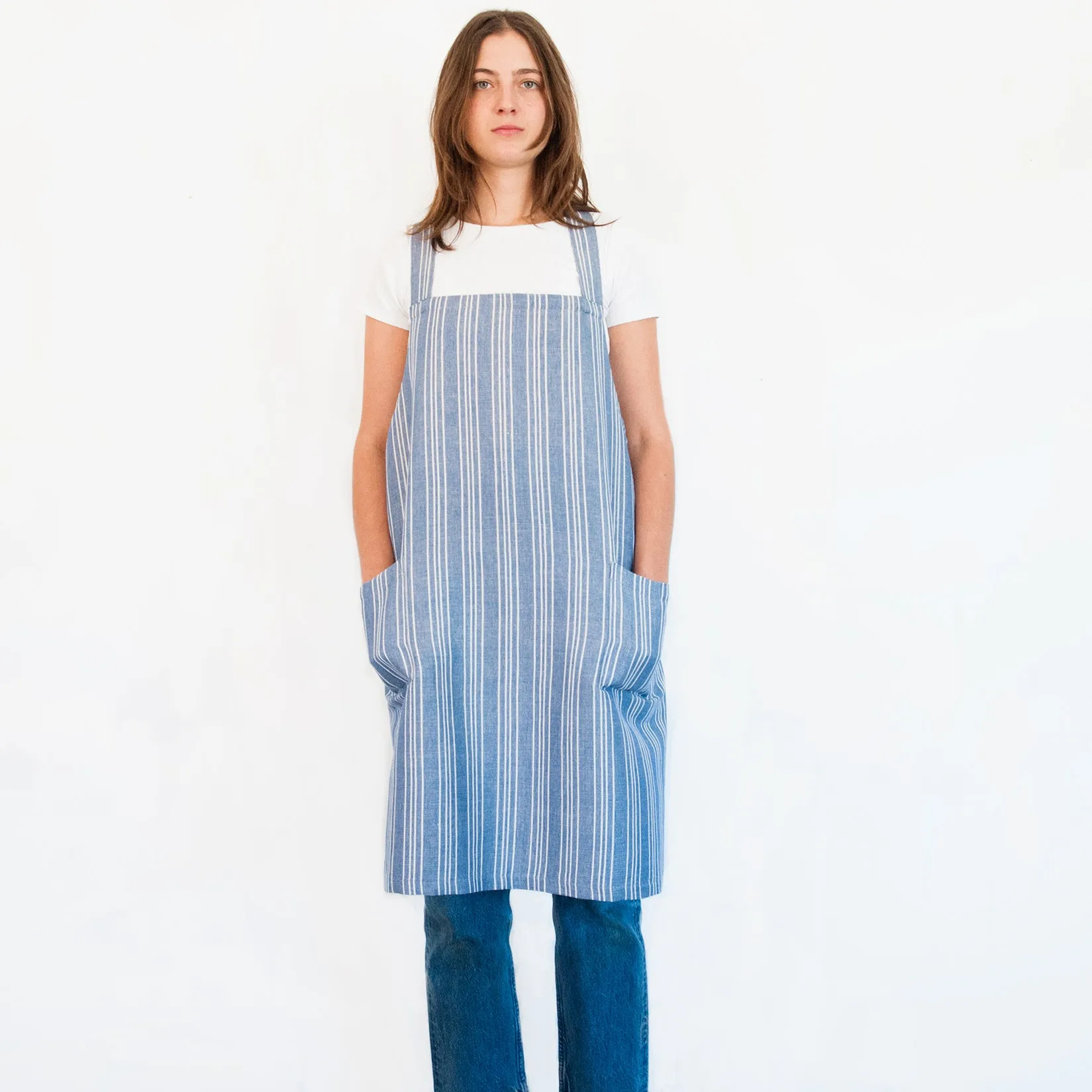 Linen / Cotton Small Ticking Crossback Apron