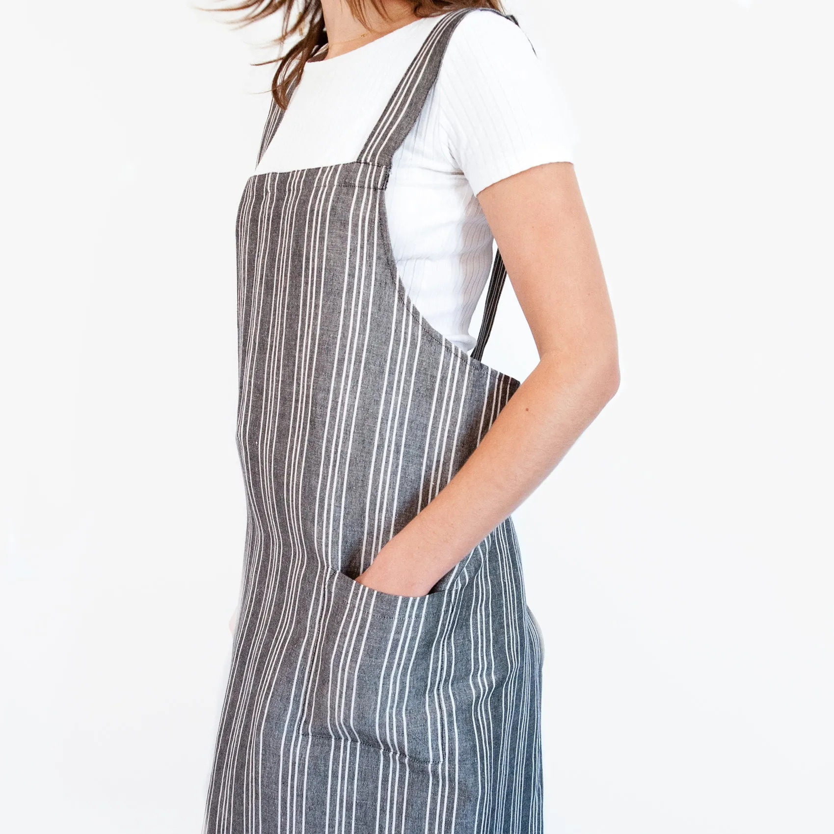 Linen / Cotton Small Ticking Crossback Apron