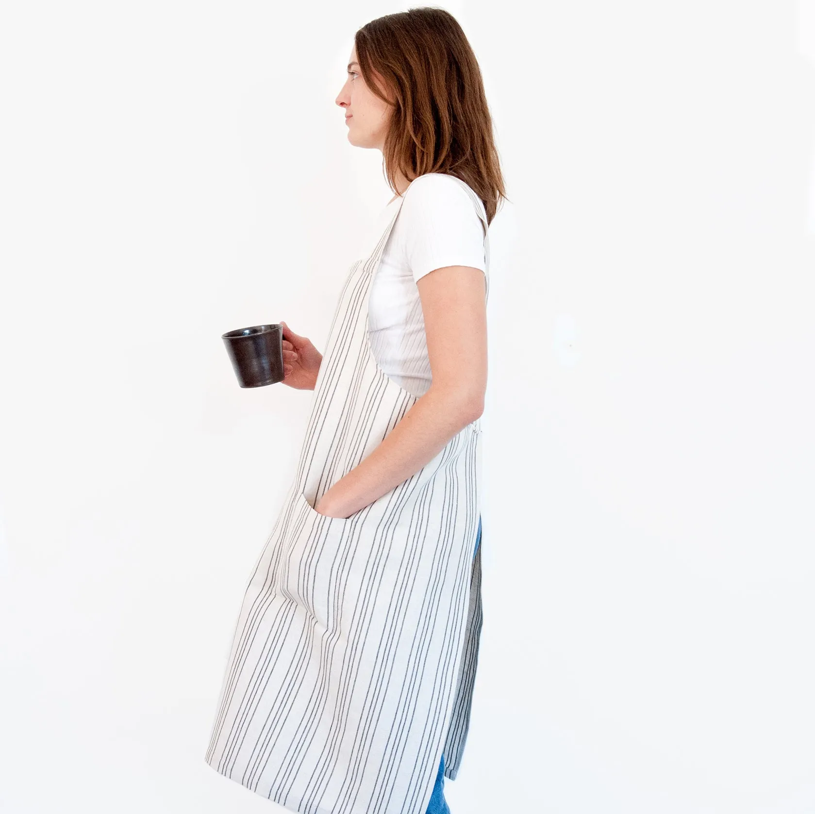 Linen / Cotton Small Ticking Crossback Apron