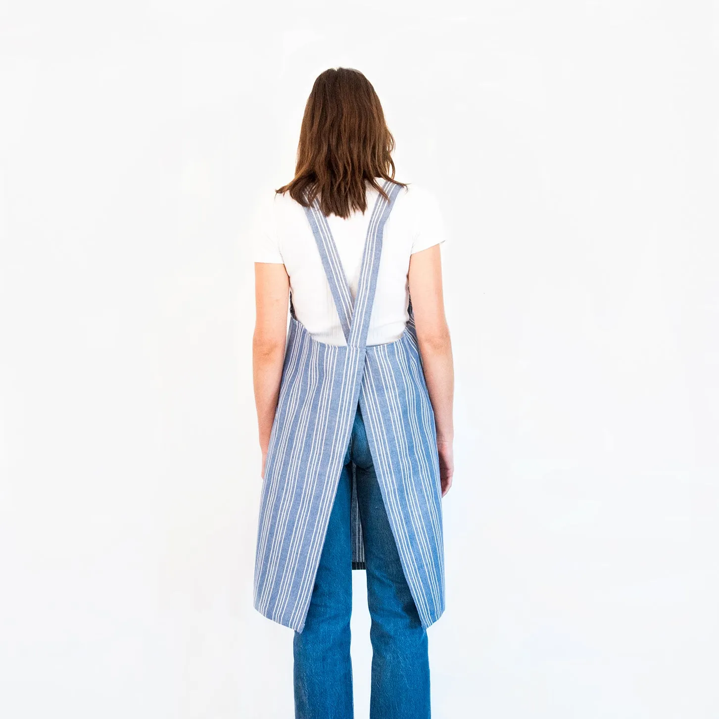 Linen / Cotton Small Ticking Crossback Apron