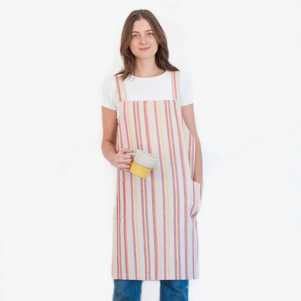 Linen / Cotton Small Ticking Crossback Apron