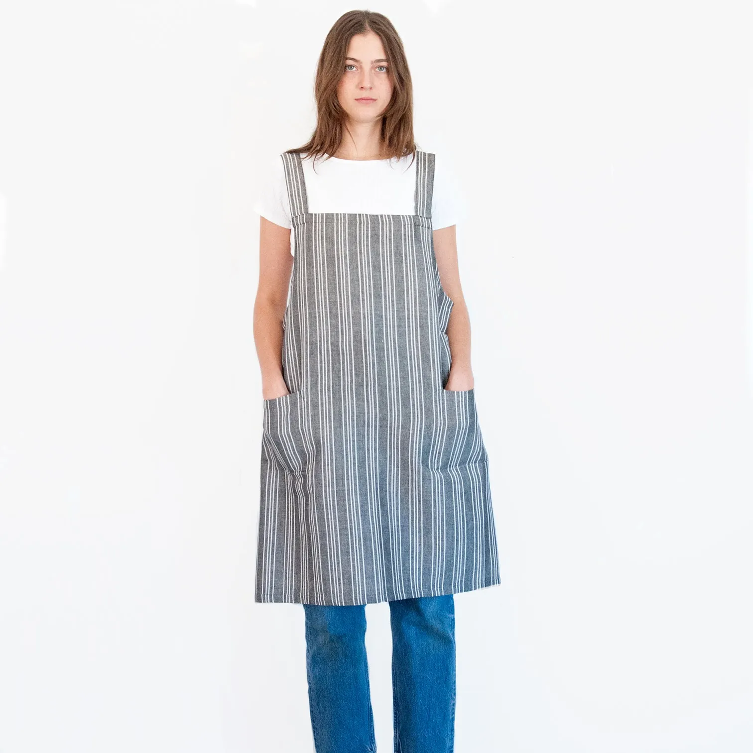 Linen / Cotton Small Ticking Crossback Apron