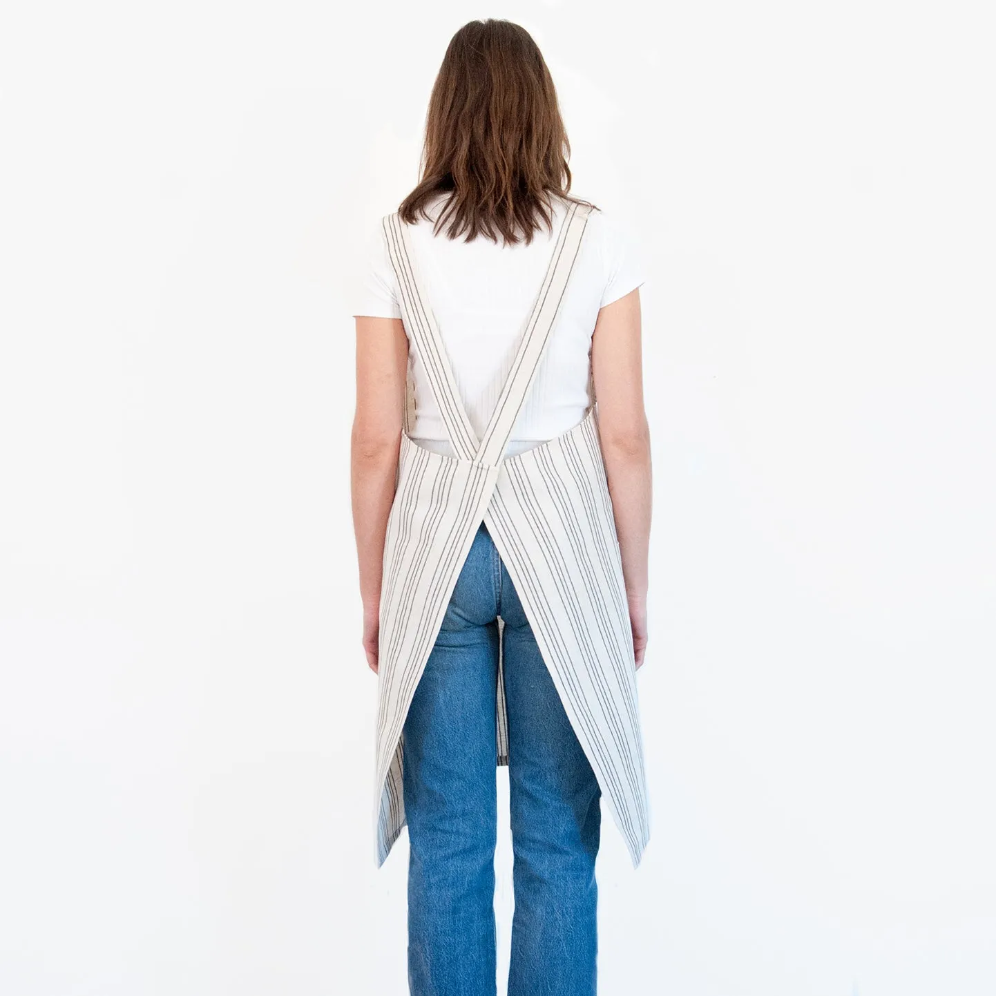 Linen / Cotton Small Ticking Crossback Apron