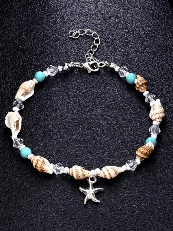 Multi Beads and Shell Mix Anklet Ankle Bracelet - Starfish