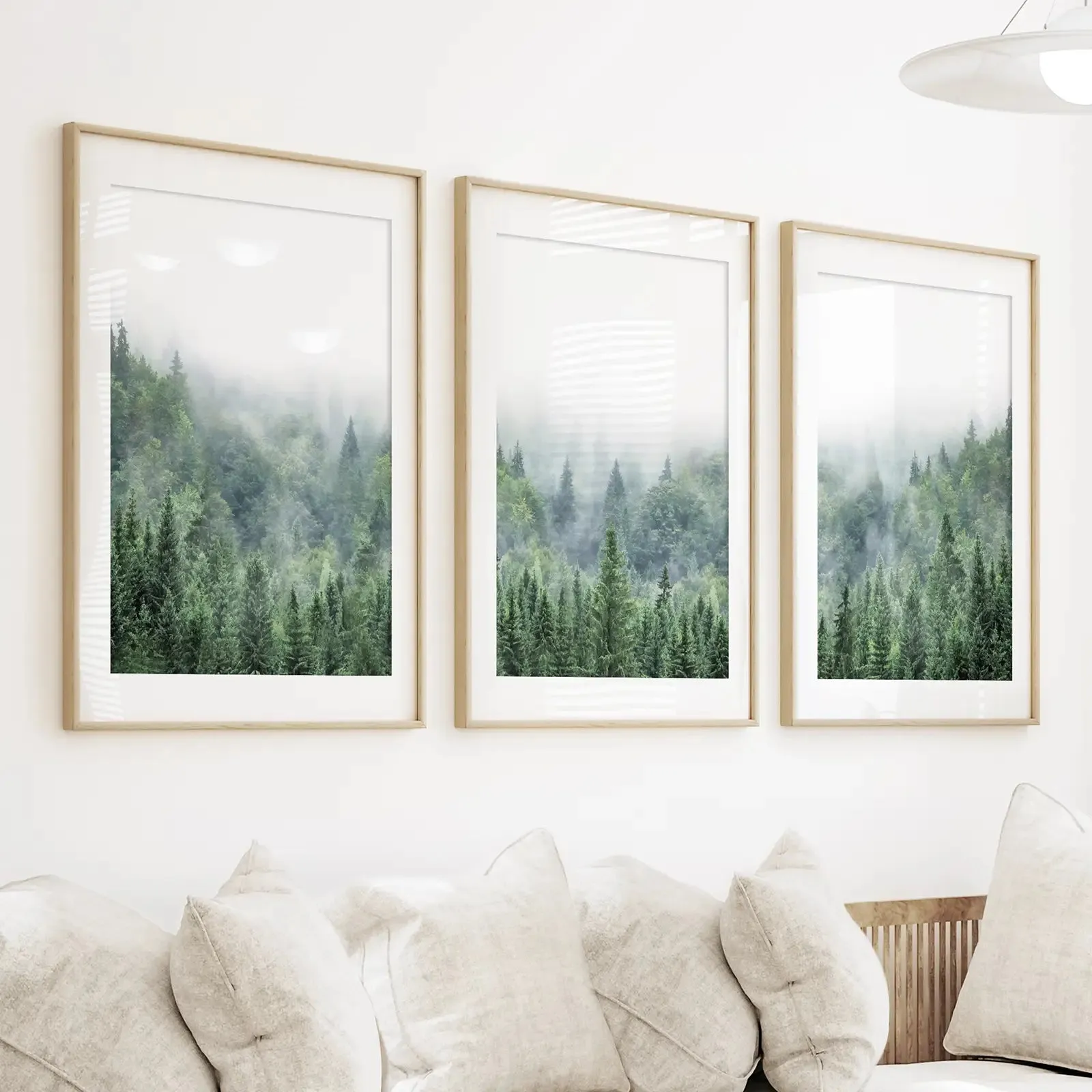 Nordic Nature Wall Art Set. Green Foggy Forest