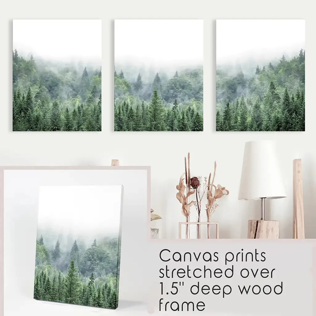 Nordic Nature Wall Art Set. Green Foggy Forest