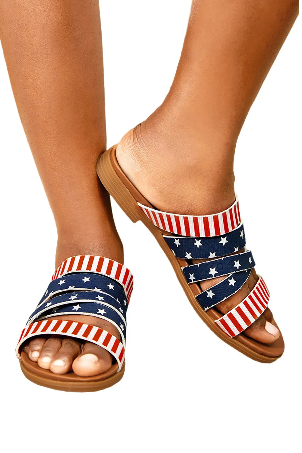 Open Toe Casual Summer Shoes American Flag Crisscross Strappy Slippers