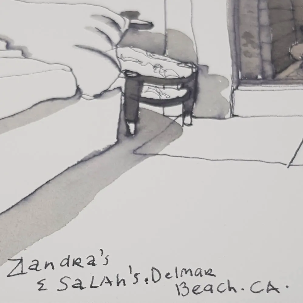 ORIGINAL WATERCOLOUR OF ZANDRA AND SALAH'S - BY ANDREW LOGAN 1995