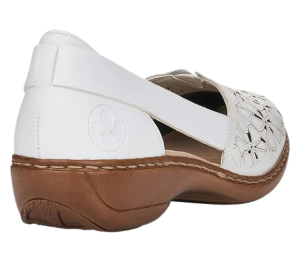 Pantofi casual, dama, RIEKER, ANTISTRESS, 41356-80 alb, piele naturala