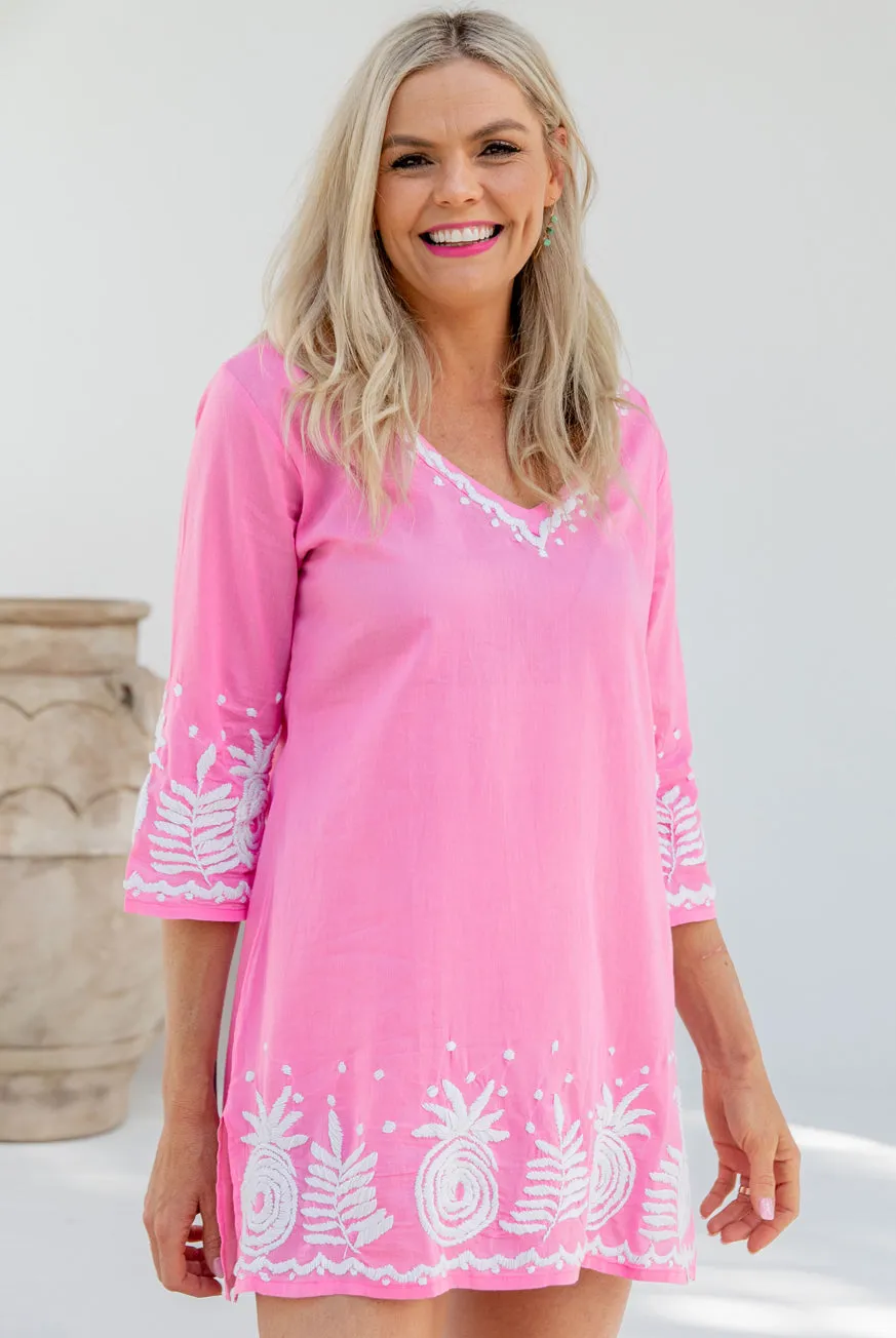 Pineapple Hand Embroidered Cotton Tunic