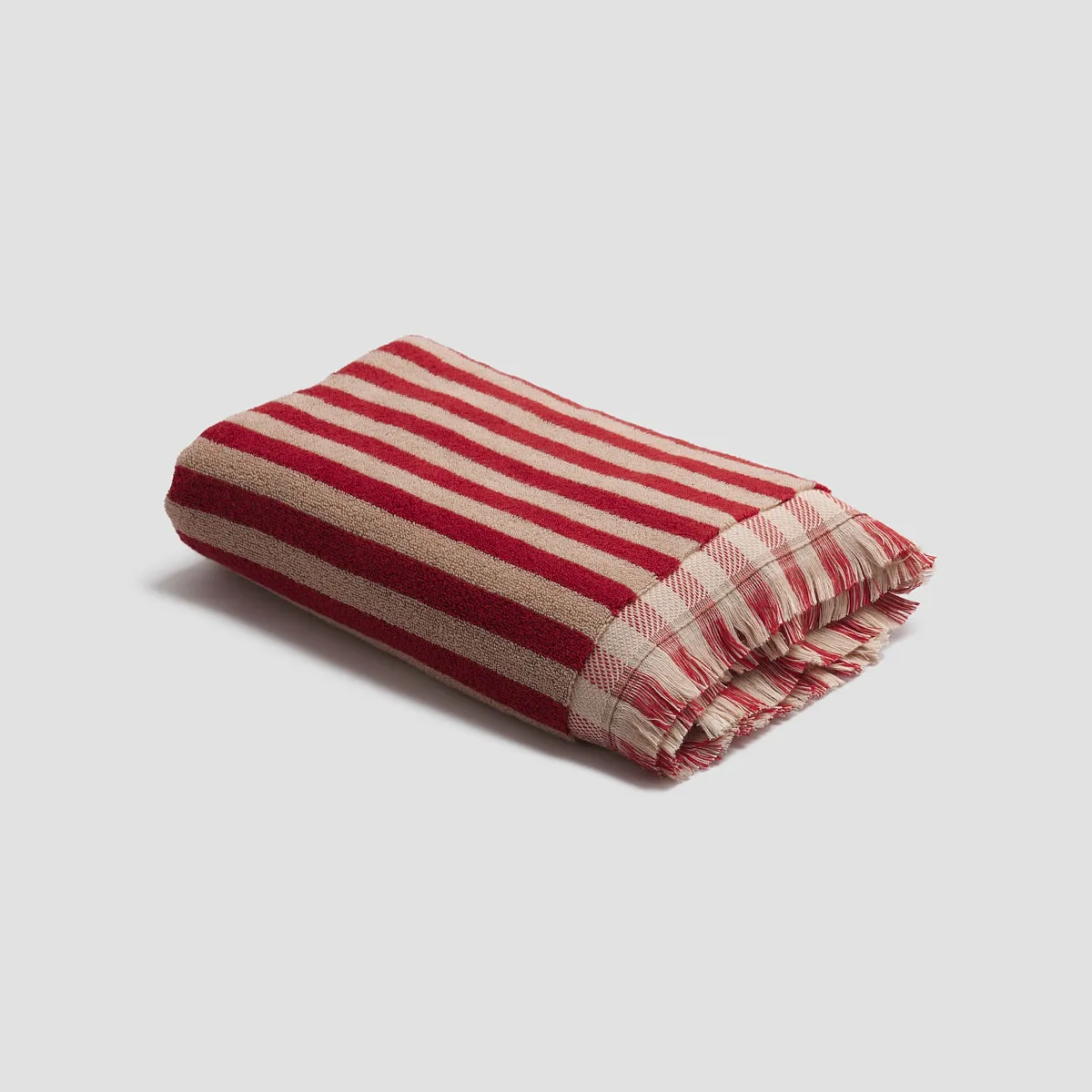 Sandstone Red Pembroke Stripe Cotton Bath Towel