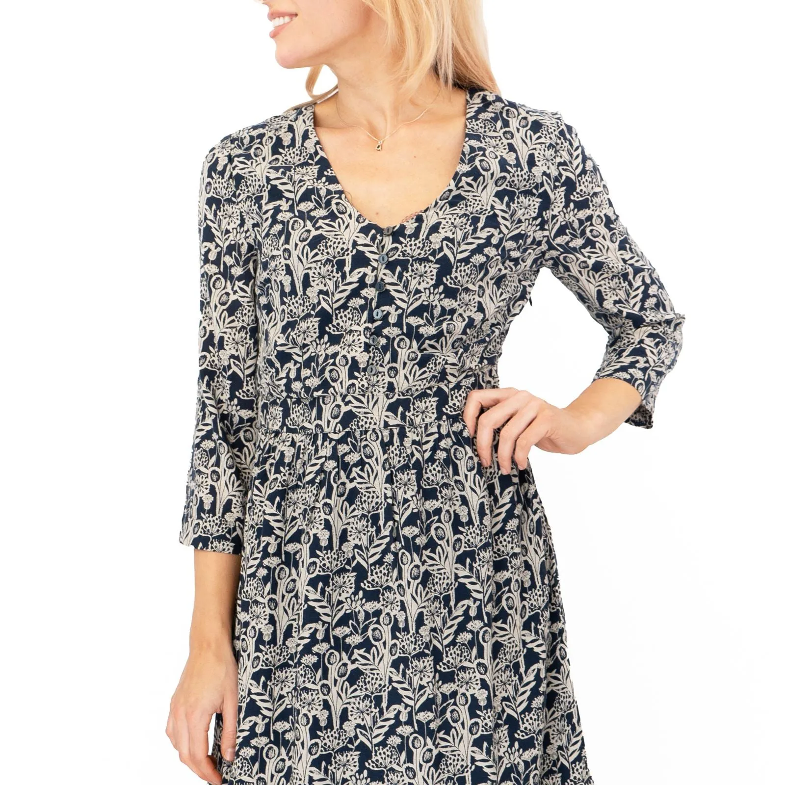 Seasalt Navy Floral Feather Slate Midi Dress