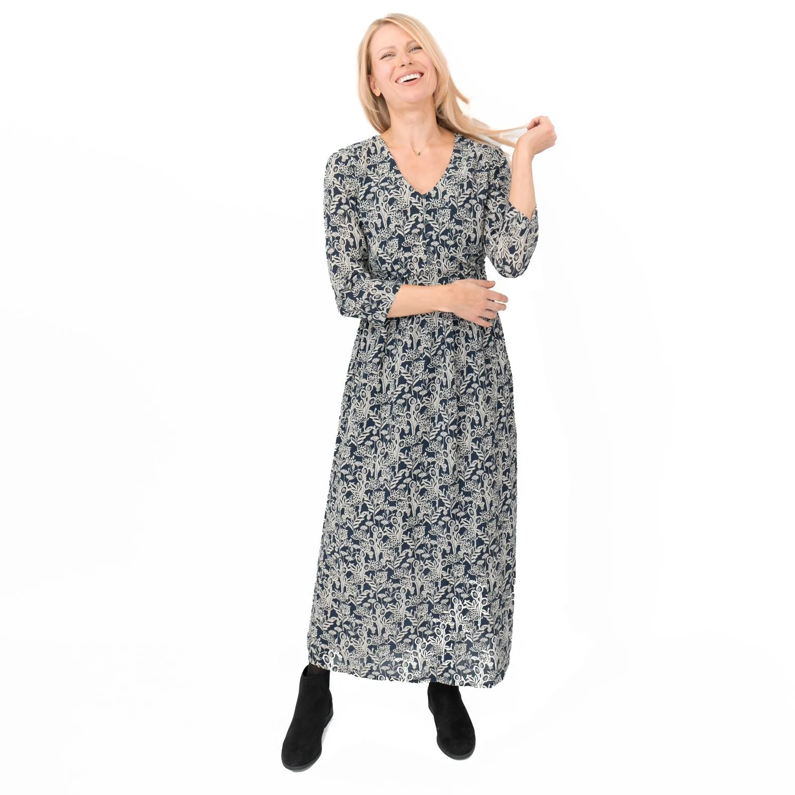 Seasalt Navy Floral Feather Slate Midi Dress