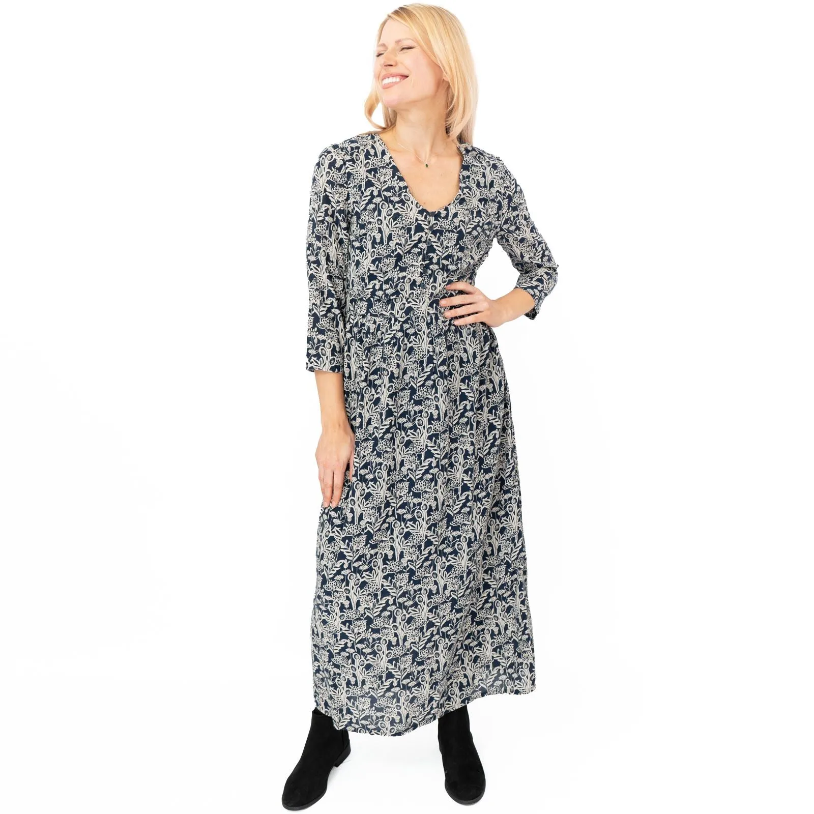 Seasalt Navy Floral Feather Slate Midi Dress