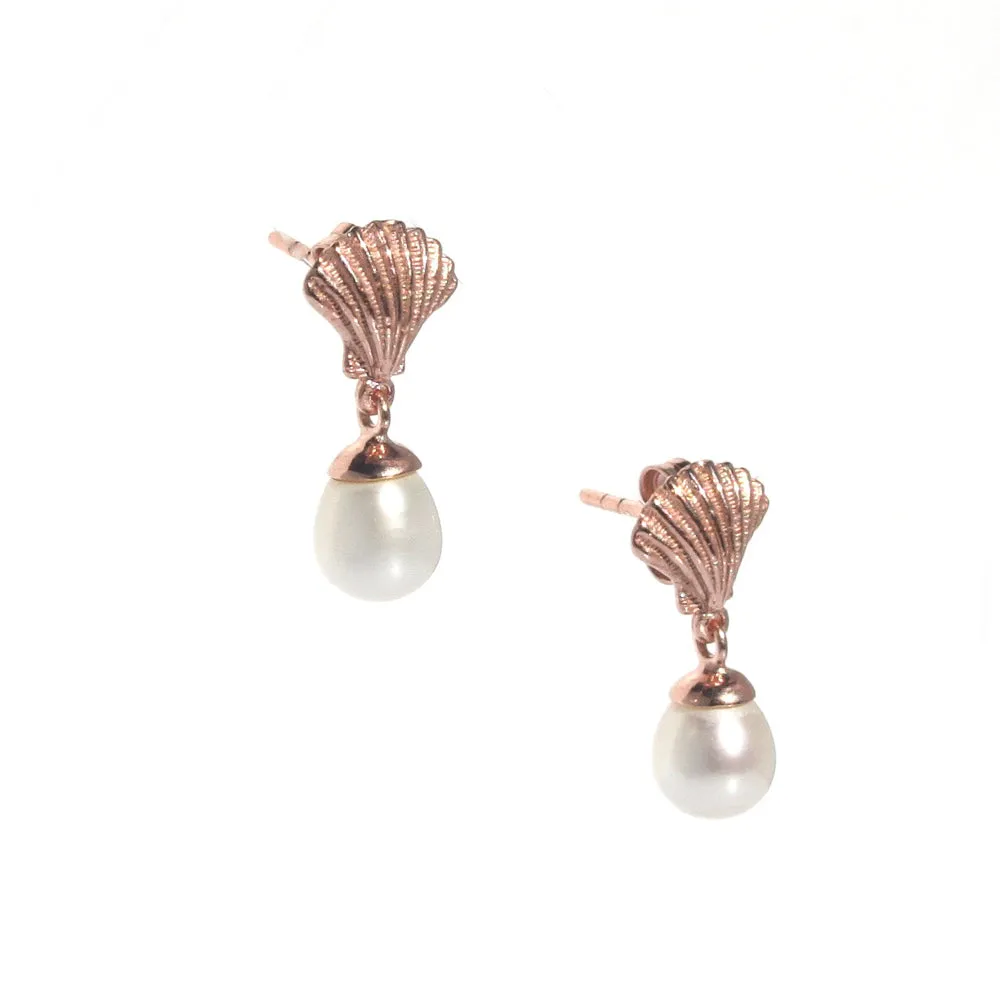 Shell Pearl Studs Rose Gold