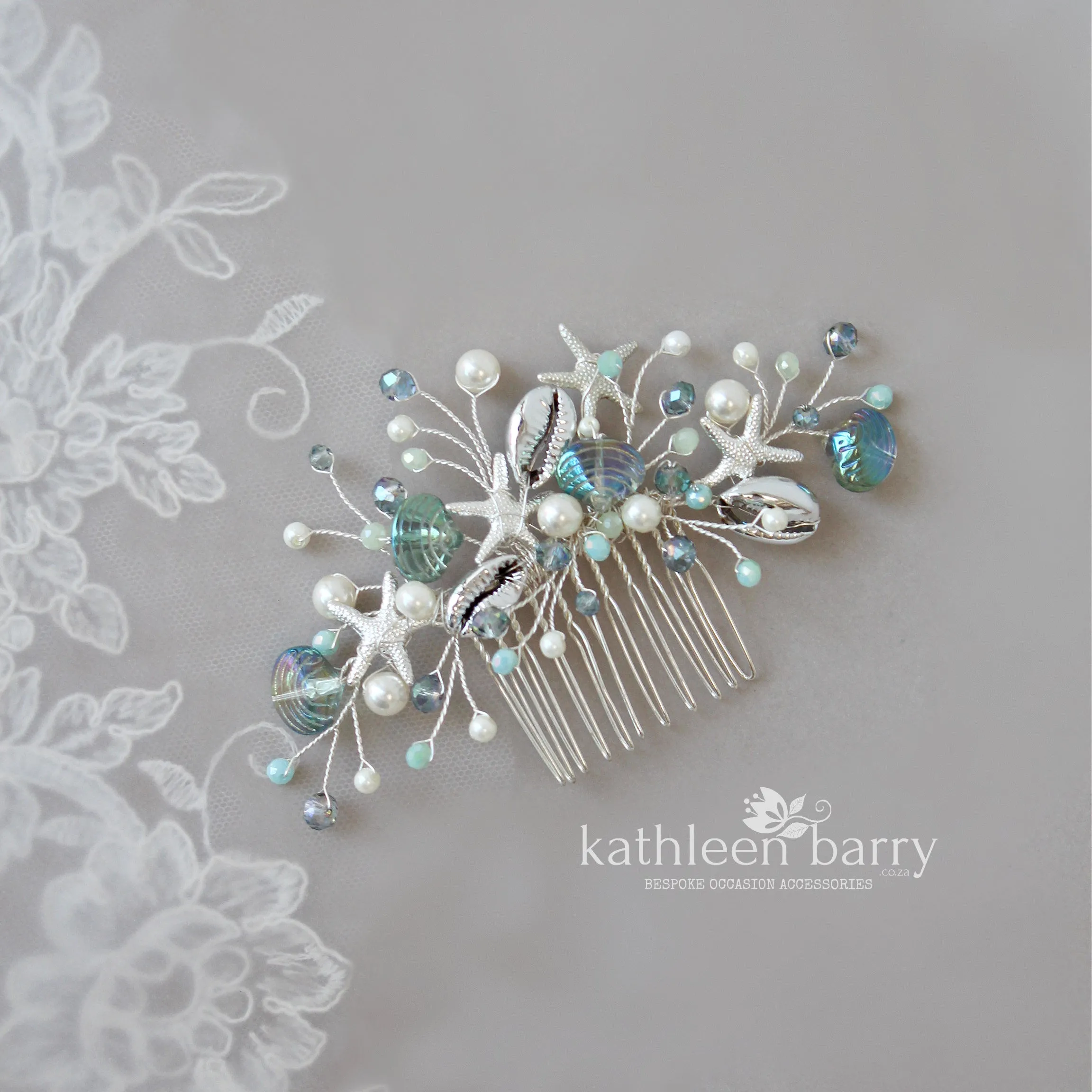 Starfish & shell Crystal and Pearl Bridal hair comb - Color and finish options available